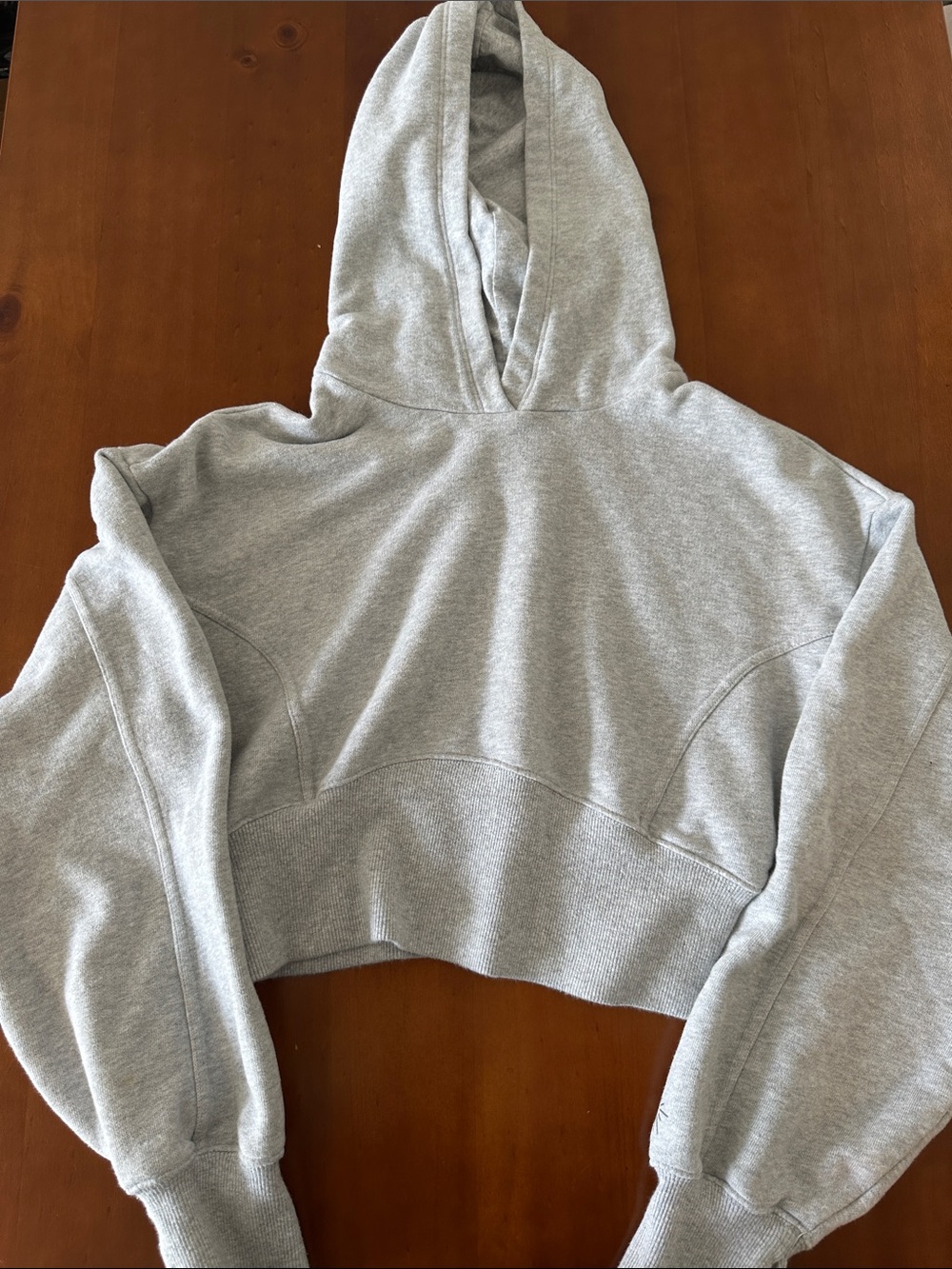 aerie Light Gray Cropped Hoodie Sweater